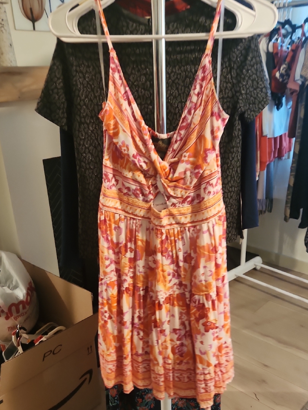 Angie Orange and Pink Floral Mini Dress